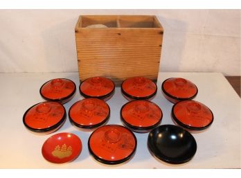 Rice Bowls With Lids, Japan In Wooden Box  (312)