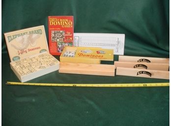 2 Old  Boxes Of  Dominoes, Stands, Book & Score Pad  (62)