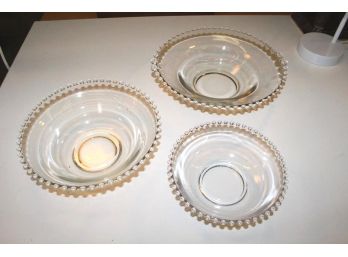 3 Candlewick Pattern Glassware  Bowls, 8', 10', 12'   (137)