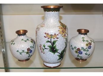 3 Cloisonne  On Copper  Vases(one Marked China)   (109)