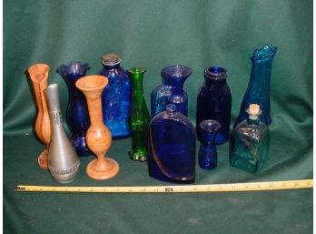 Blue And Other Glass Bottles, Bud Vases  (89)