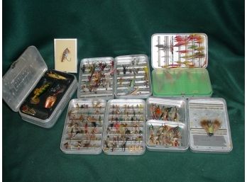 Fishing Lot: Hand Tied Fly Fishing Flies Lures, Aluminum Fly Boxes,  Deck Of Cards Of Lures   (18A)