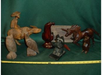 7 Carved Wooden Figurines & Carved Tray  (50)