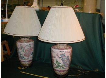 Pair Of Matching Oriental Ceramic Table Lamps, 14'H & 26'H   (26)