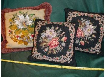 3 Embroidered Pillows, One With Beads  (30)