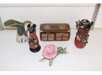 Coaster Set, Creamer, Teapot, Vase, Rose  (110)