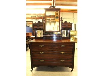 Black Walnut Dresser  With Swivel Beveled Mirror And 2 Smaller Beveled Glass Mirrors And 2 Glove Box Draw (98)