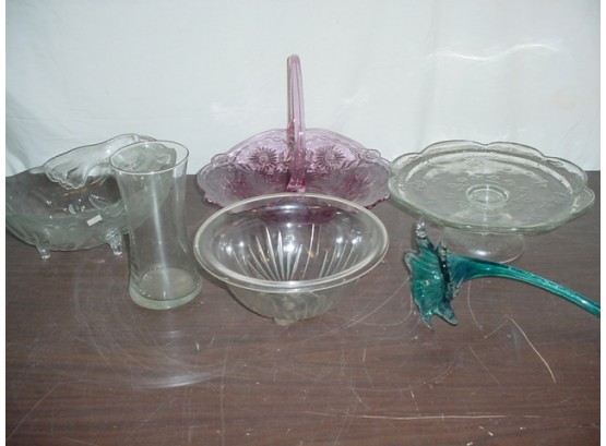 Glassware: Pink Basket, Clear Glass,  (17)