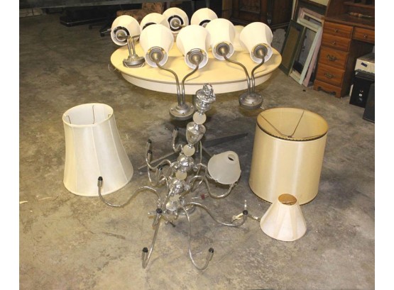 Large Chandalier; 2 Sets Of Wall Sconces, Shades   (222)