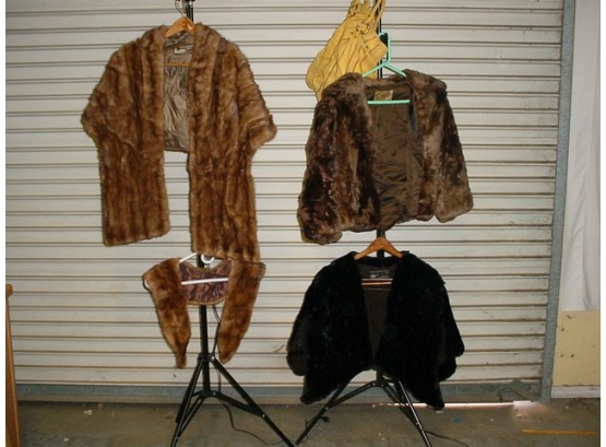 4 Furs, One Jacket, 3 Stoles, Leather Purse  (195)