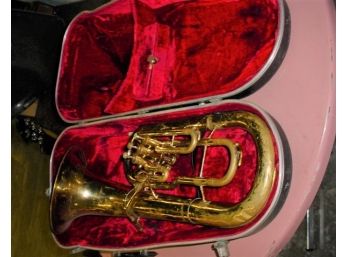 Brass Euphonium In Case, Missing Mouth Piece  (129)