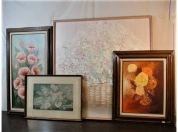 3 Framed Paintings On Canvas & One Print   (166)