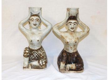 Pair Of Candle Holders (one Damaged)   (10)