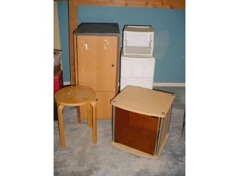 Wood Cupboard, Plastic Drawers, Stool Cabinet (348)