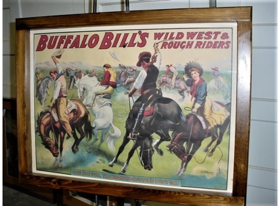 Old Framed Poster, Buffalo Bill & Rough Riders, Cow Boy Fun   (130)