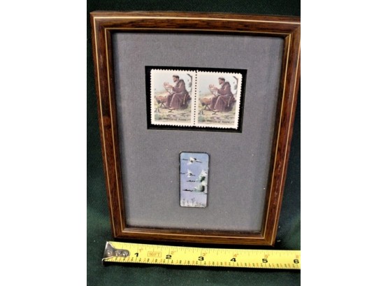 Framed Pair Of Stamps 'St. Francis' & Miniature By Joan Willies, 5'x 7'   (118)