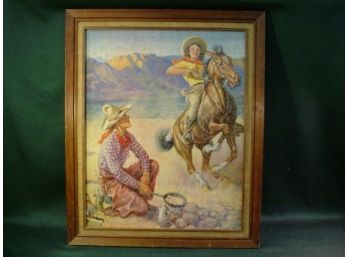 Framed Cowboy Puzzle- Decoupaged, 19'x 23'   (93)