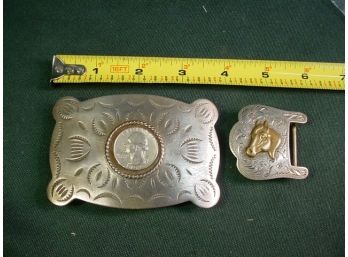 Navajo 'Sanford' Belt Buckle W/ Silver Quarter & 'Diablo' Sterling W/ Horse Head Buckle  (140)