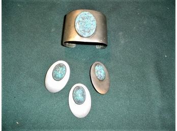 Tourquoise & Silver Bracelet, Earrings & Pin  (18)