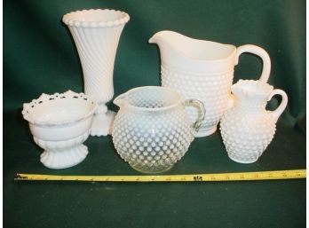 5 Pieces Glassware; Opalescent Hobnail, Hobnail And More   (188)
