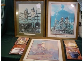 3 Western Prints & 4 Coffee Plaques  (8)