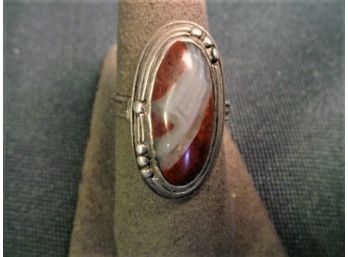 Woman's Ring, Red/grey Stone, Tested Sterling, 7.6g  (149)