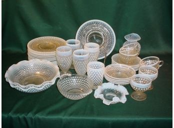 Lot Of Hobnail Opalescent Glass, 38 Pieces Total  (124)