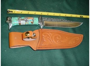 Tourquoise Inlaid Hunting Knife & Sheath, 12'  (43A)