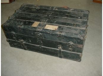 Old  Slatted Flat Top Trunk  (113)