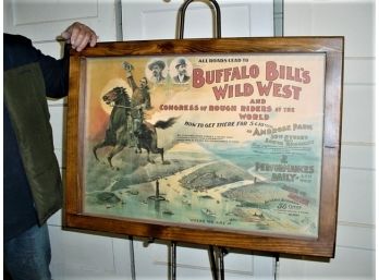 Old Framed Poster, Buffalo Bill Wild West Show, 34'x 25'  (129)