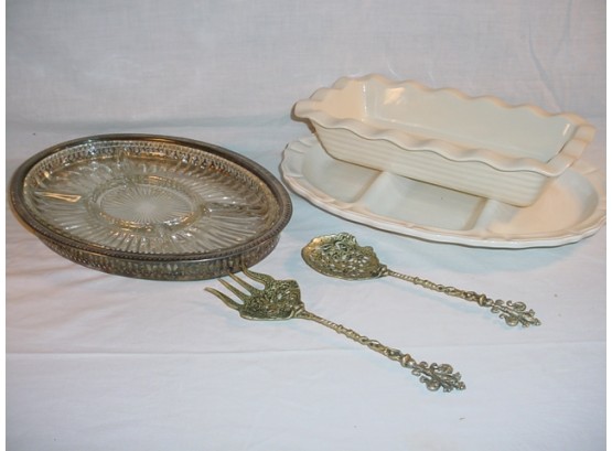 Divided Glass Inlaid Plate, Platter & Bowl, Fork & Spoon  (104)