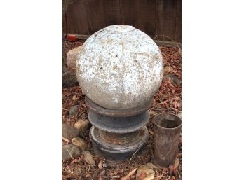 Large Concrete Sphere On Cast Iron Stand, Grave Vase (bronze?)  (232)