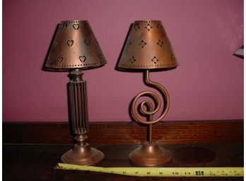 Pair Of Copper Candle Lamps, 12' High (34)