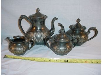 4 Pieces Silver Plate - Wallace Coffee Pot & Van Birch Teapot, Sugar & Creamer  (100)