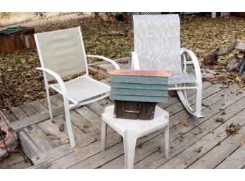 Yard Outdoor Chairs & Rocker, Small Table, Birdhouse  (212)