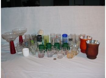 34 Shot Glasses, 2 Candle Holders, 2 Margarita Glasses   (94)