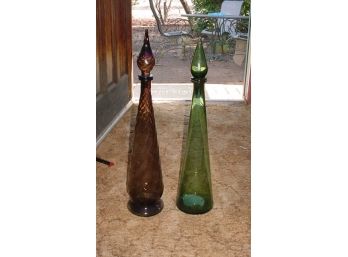 2 Tall Decanters With Glass Stoppers, 25' High, Italy  (108)