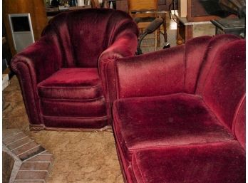 1930's 3 Cushion Couch & Matching Side Chair, Mohair  (53)