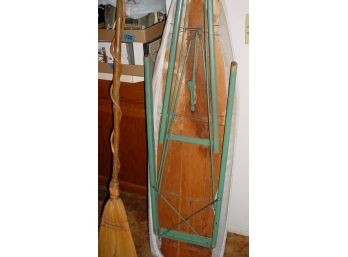 Wood Ironing Board And Straw Broom  (166)