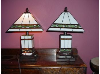 Matched Pair Of Stained Glass Lamps  (33)