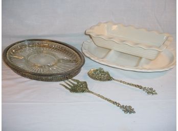 Divided Glass Inlaid Plate, Platter & Bowl, Fork & Spoon  (104)