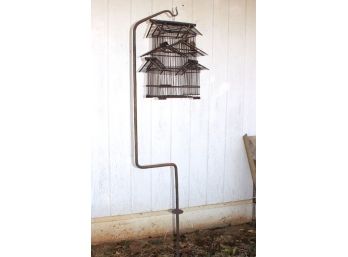 Old Wood Bird Cage On Iron Stand  (214)
