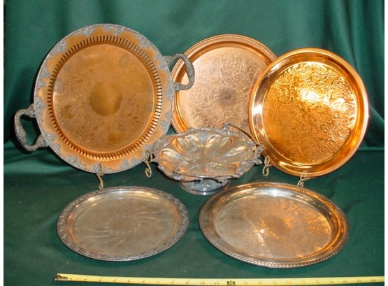 5 Metal Trays, Footed Compote  (195)