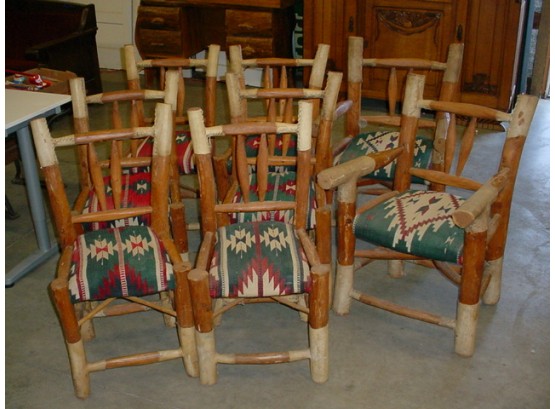 Set Of 8 Rustic Southwestern Style Raw Hide Wrapped Chairs: 2 Arm Chairs And 6 Side Chairs  (80)
