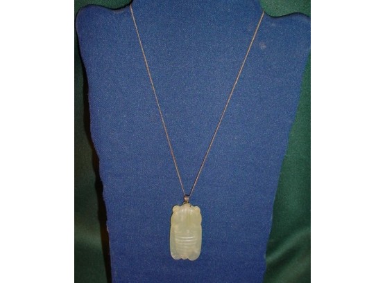 Carved Jade Scarab Pendant On 14K(.9g) Chain    (139)