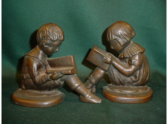 Pair Of Cast Iron Girl & Boy Bookends  (91)