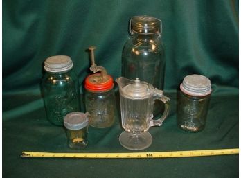 4 Canning Jars, Creamer, Bait Jar  (177)
