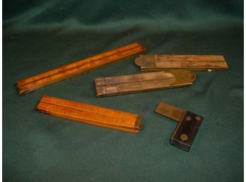 4 Folding Rulers, Miniature Rosewood Handled Brass Square