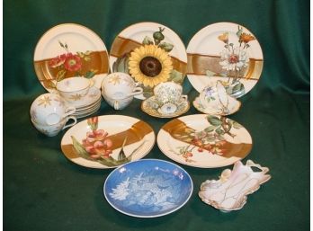 5 Cups & Saucers, 2 Bone China Cups & Saucers, German Spoonrest B&G Plate   (27)