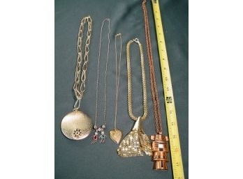 5 Costume Necklaces (One Is Locket)   (123)